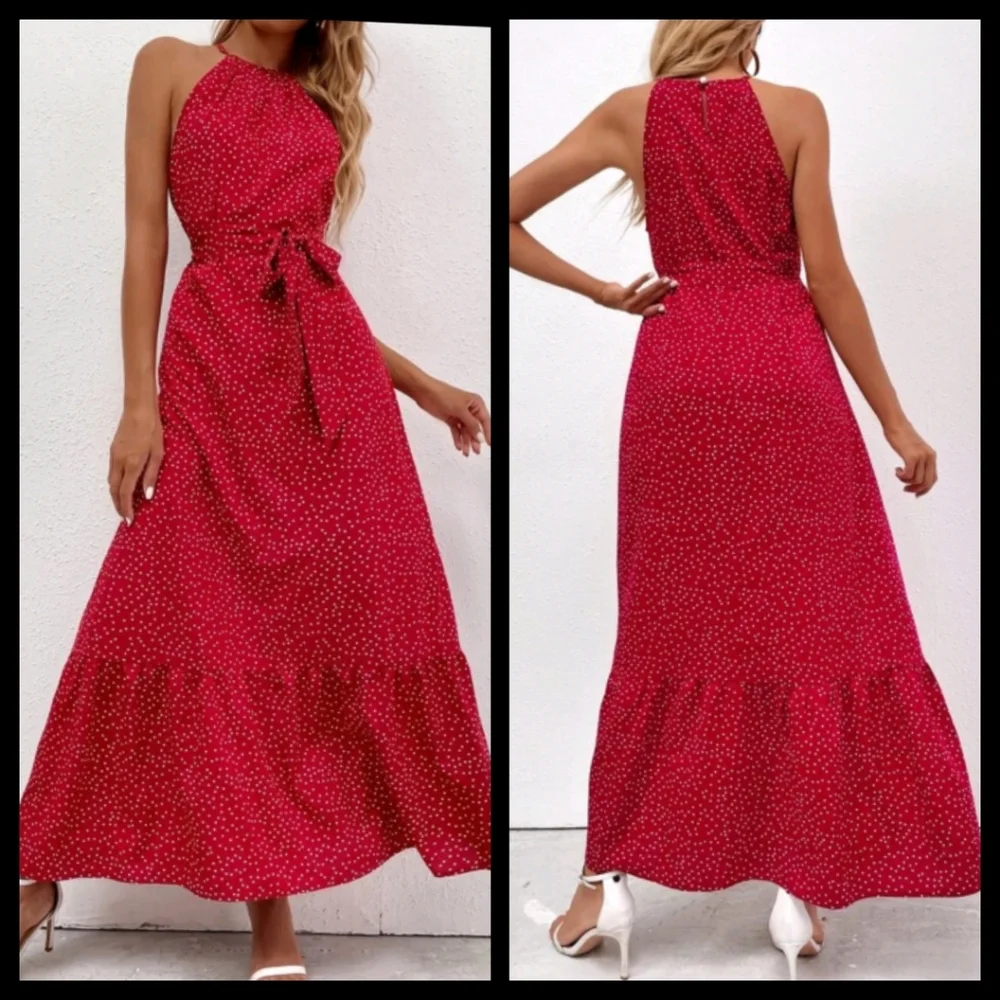 Boho Red Polka Dot Maxi Dress S, M, L, NWOT - Picture 1 of 5